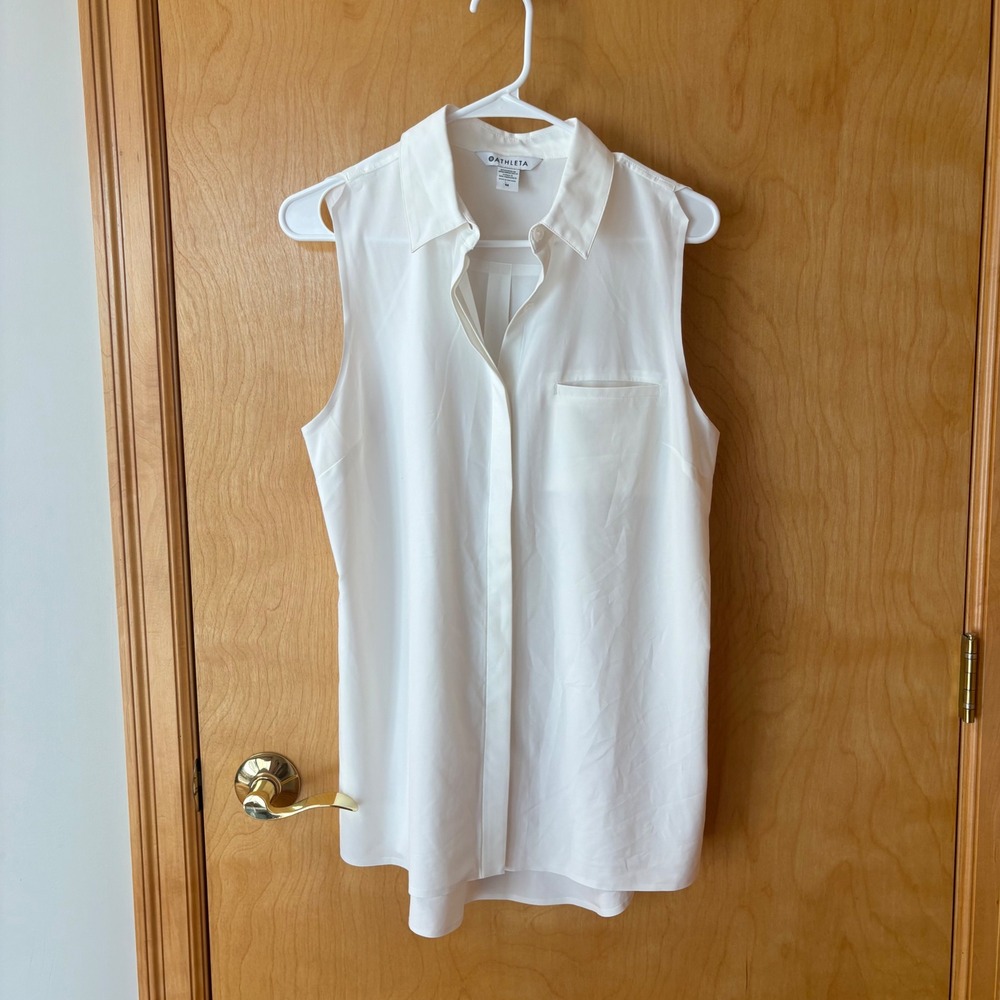 Athleta Urbanite II Tank Women Size M White Sleeveless Button Down Top 986335-02
